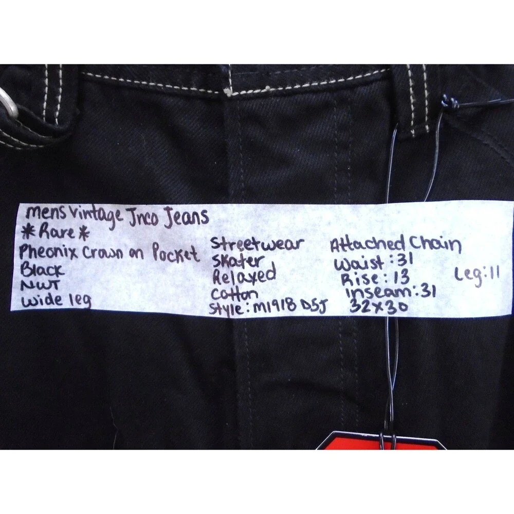 NWT VTG JNCO Phoenix Crown Wide Leg Jeans Black Baggy Rave Skater Y2K Mens 32x30